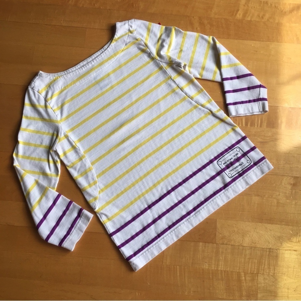 Marc by Marc Jacobs Striped, Three Quarter Sleeve Tee, Yellow, Purple, Size S